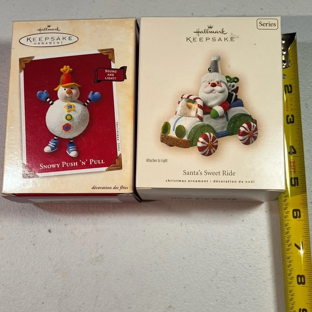 Hallmark‎ Ornaments 3 Snowy Push N Pull Cheery Cyclists Santa's Sweet Ride NIB